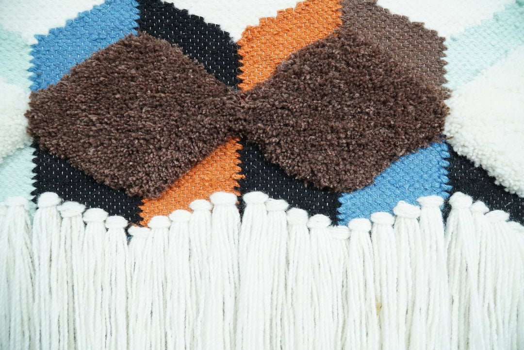 Hand Woven Wool Tapestry White and Brown Bohemian Modern Wall Hanging | WH9 - The Rug Decor