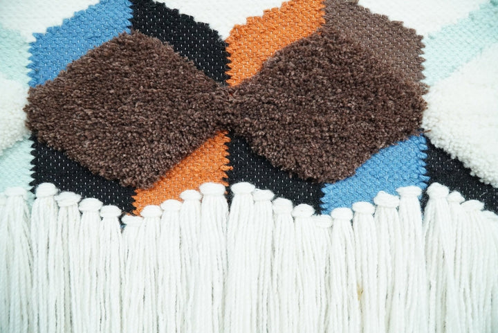 Hand Woven Wool Tapestry White and Brown Bohemian Modern Wall Hanging | WH9 - The Rug Decor