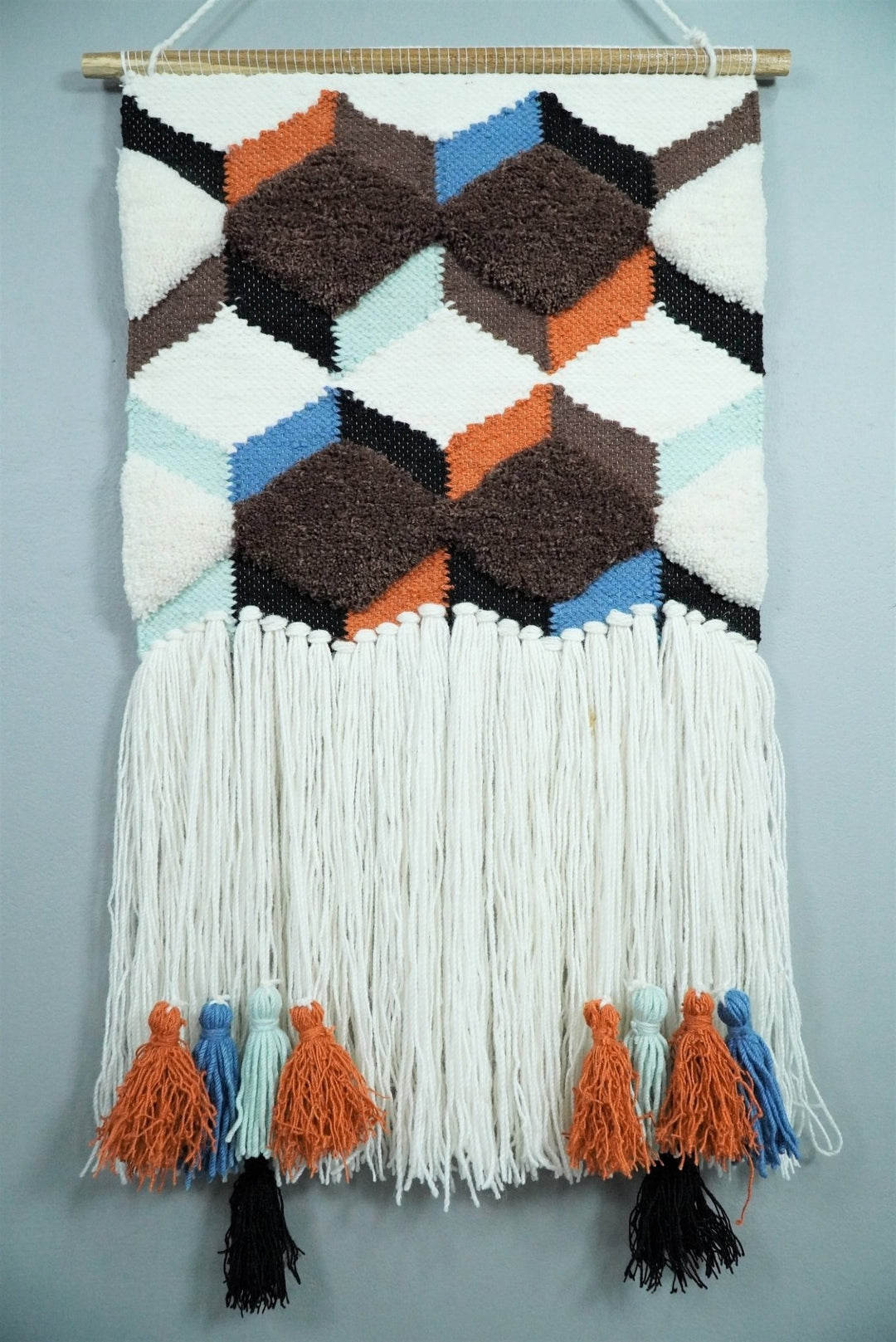 Hand Woven Wool Tapestry White and Brown Bohemian Modern Wall Hanging | WH9 - The Rug Decor