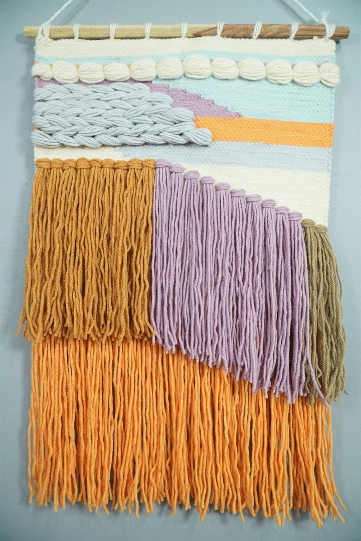 Hand Woven Wool Tapestry White, Blue and Gold Bohemian Modern Wall Hanging | WH12 - The Rug Decor