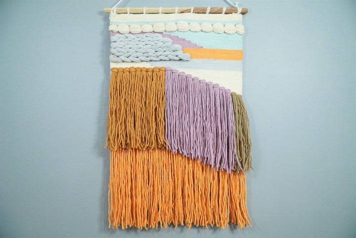 Hand Woven Wool Tapestry White, Blue and Gold Bohemian Modern Wall Hanging | WH12 - The Rug Decor