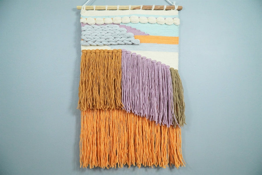 Hand Woven Wool Tapestry White, Blue and Gold Bohemian Modern Wall Hanging | WH12 - The Rug Decor