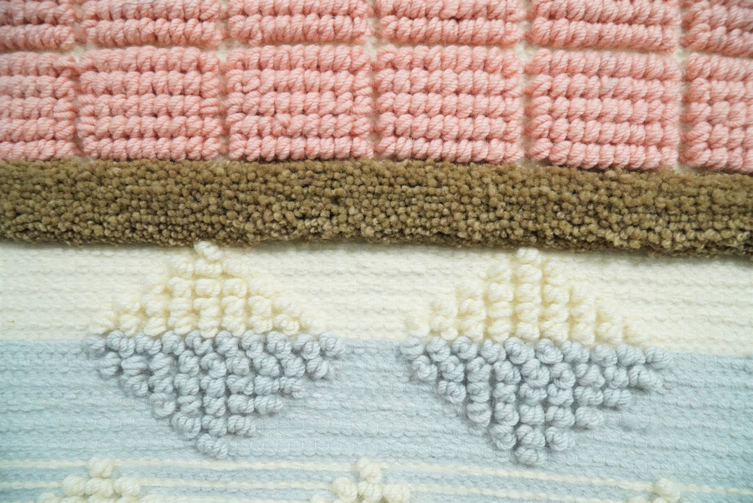 Hand Woven Wool Tapestry White, Blue and Pink Bohemian Modern Wall Hanging | WH13 - The Rug Decor