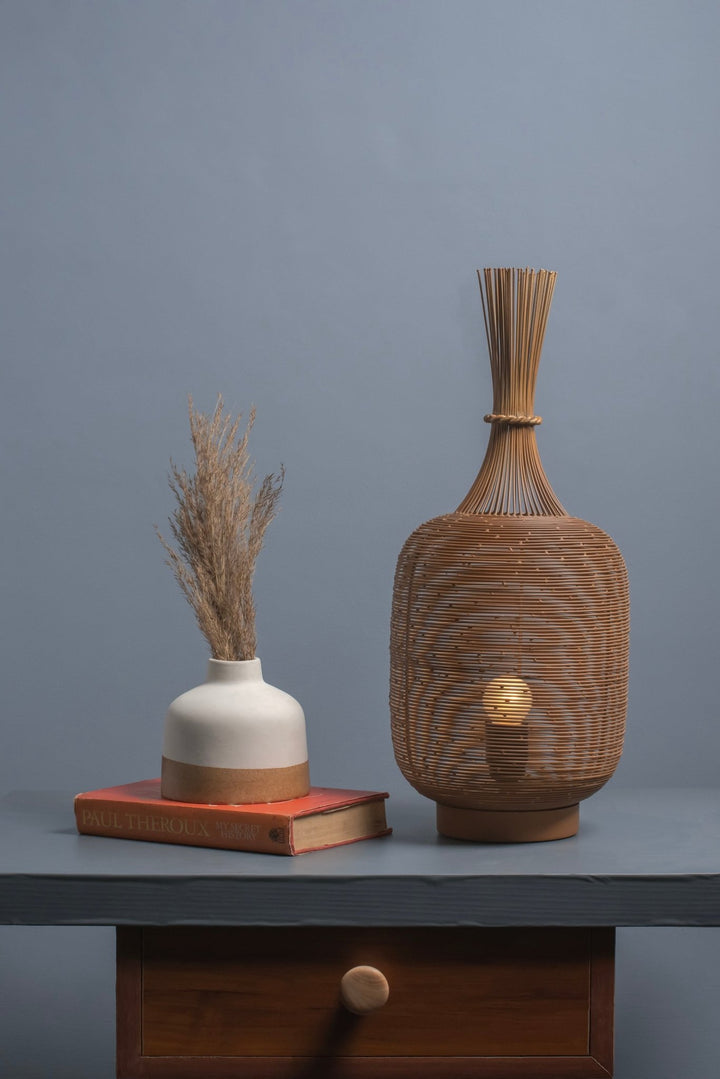 Handcrafted Rustic Brown Metal Wired Table Lamp - The Rug Decor