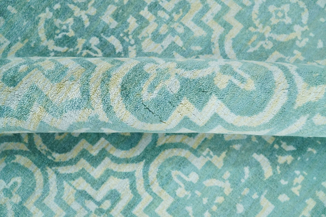 Handmade 5x8 Modern Blue Turquois Geometric Wool Blend Area Rug | QT2 - The Rug Decor