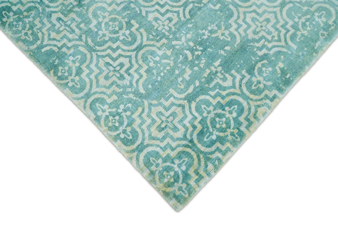 Handmade 5x8 Modern Blue Turquois Geometric Wool Blend Area Rug | QT2 - The Rug Decor