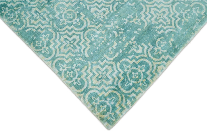 Handmade 5x8 Modern Blue Turquois Geometric Wool Blend Area Rug | QT2 - The Rug Decor
