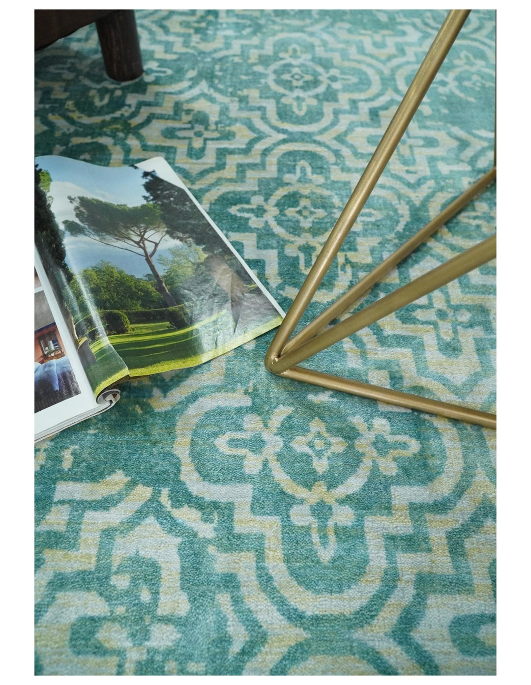Handmade 5x8 Modern Blue Turquois Geometric Wool Blend Area Rug | QT2 - The Rug Decor
