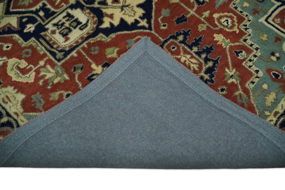 Handmade 5x8 Rust and Blue made with fine wool Area Rug | TRDCP11658 - The Rug Decor