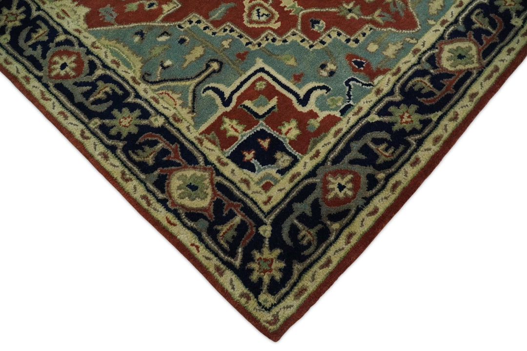 Handmade 5x8 Rust and Blue made with fine wool Area Rug | TRDCP11658 - The Rug Decor