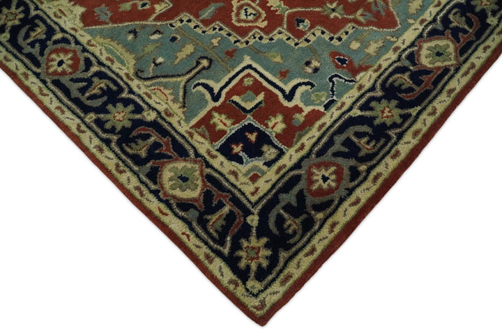 Handmade 5x8 Rust and Blue made with fine wool Area Rug | TRDCP11658 - The Rug Decor