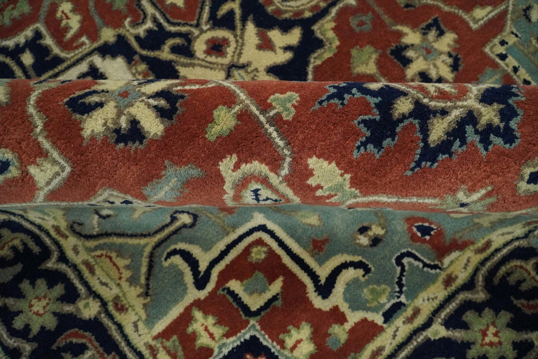 Handmade 5x8 Rust and Blue made with fine wool Area Rug | TRDCP11658 - The Rug Decor