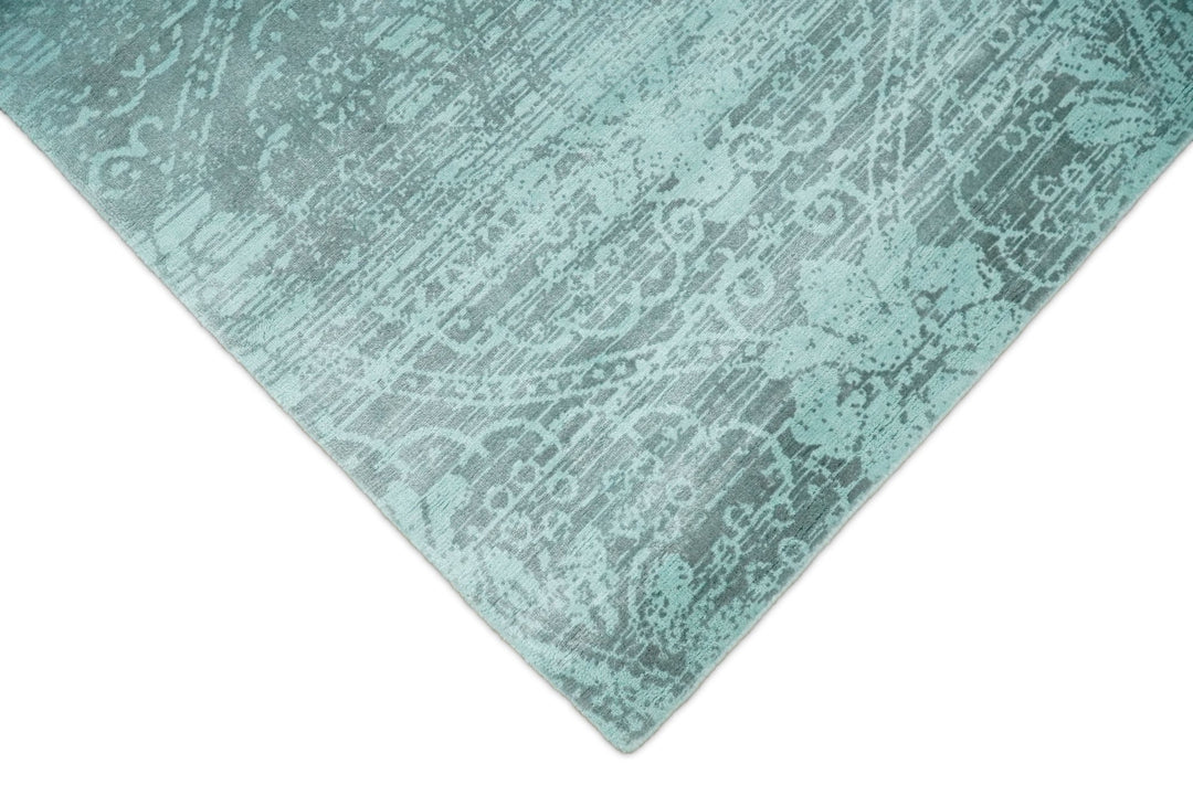 Handmade 6x9 Floral Blue Turquois Blended Wool and Bamboo Silk Area Rug | QT1 - The Rug Decor