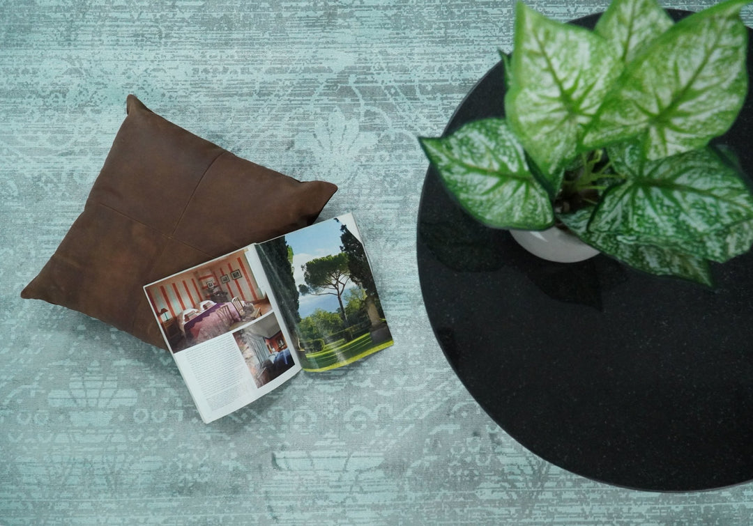 Handmade 6x9 Floral Blue Turquois Blended Wool and Bamboo Silk Area Rug | QT1 - The Rug Decor