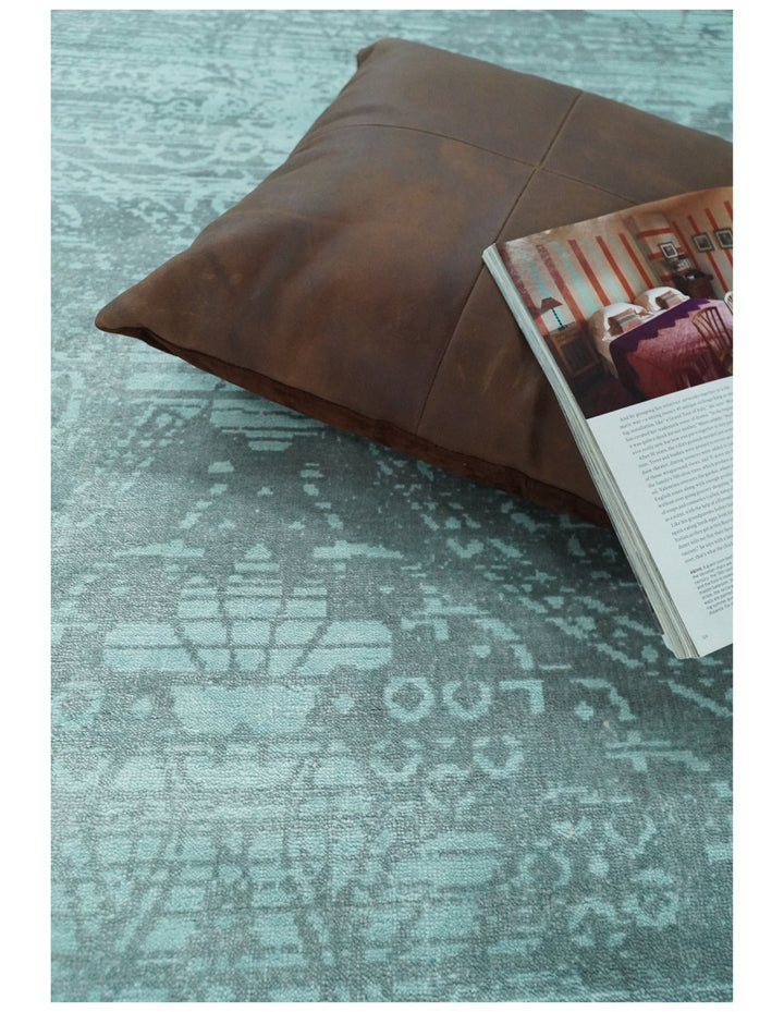 Handmade 6x9 Floral Blue Turquois Blended Wool and Bamboo Silk Area Rug | QT1 - The Rug Decor