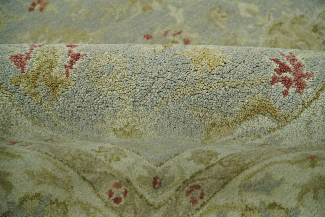 Handmade 8x10 Beige and Blue made with fine wool Area Rug | TRDCP125810 - The Rug Decor