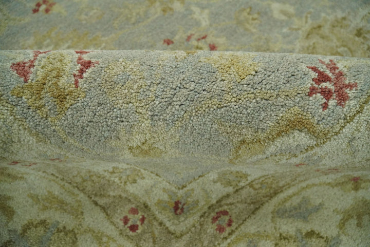 Handmade 8x10 Beige and Blue made with fine wool Area Rug | TRDCP125810 - The Rug Decor