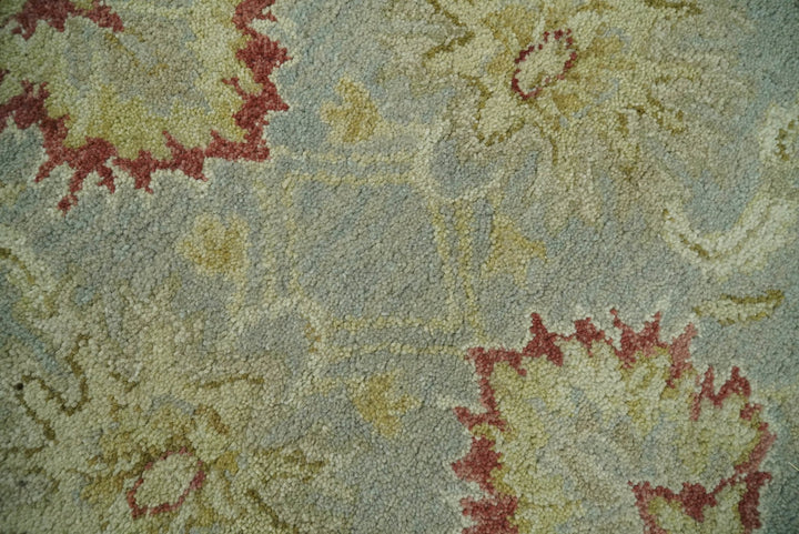 Handmade 8x10 Beige and Blue made with fine wool Area Rug | TRDCP125810 - The Rug Decor