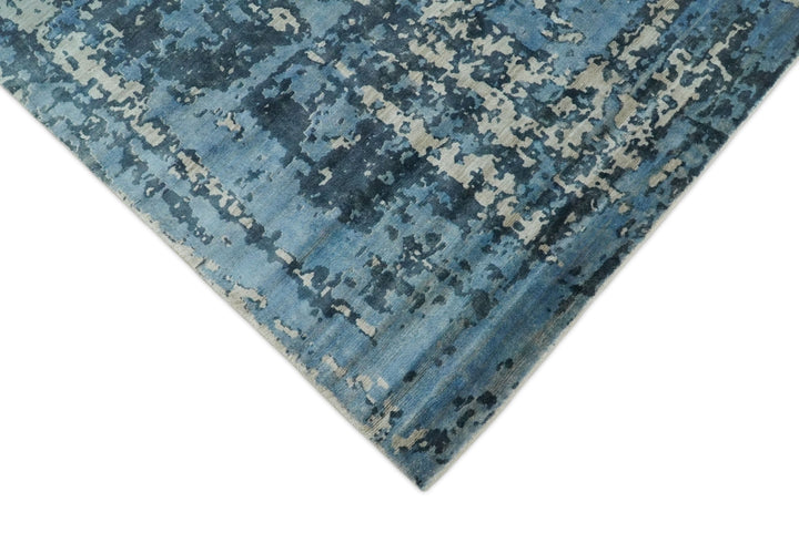 Handmade 8x10 Blue and Ivory Bamboo Silk Area Rug | QT19 - The Rug Decor