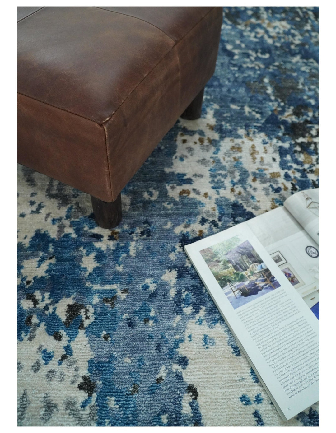 Handmade 8x10 Blue and Ivory Modern Abstract Bamboo Silk Area Rug I TRDS1810 - The Rug Decor