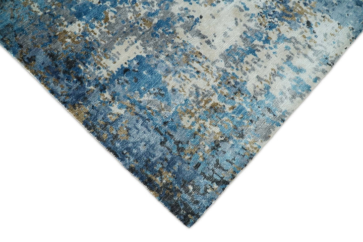 Handmade 8x10 Blue and Ivory Modern Abstract Bamboo Silk Area Rug I TRDS1810 - The Rug Decor