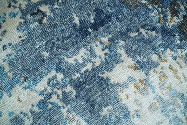 Handmade 8x10 Blue and Ivory Modern Abstract Bamboo Silk Area Rug I TRDS1810 - The Rug Decor