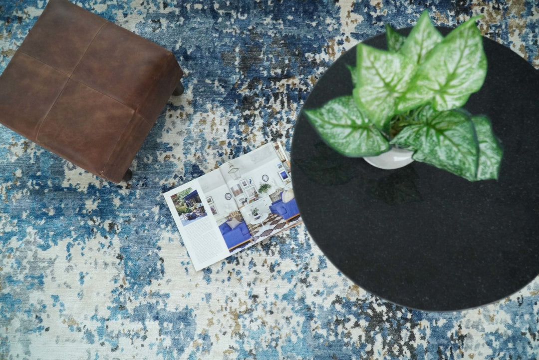 Handmade 8x10 Blue and Ivory Modern Abstract Bamboo Silk Area Rug I TRDS1810 - The Rug Decor