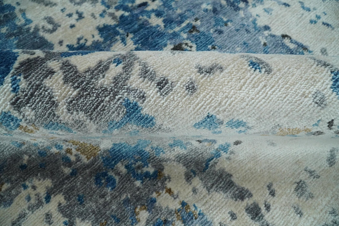 Handmade 8x10 Blue and Ivory Modern Abstract Bamboo Silk Area Rug I TRDS1810 - The Rug Decor