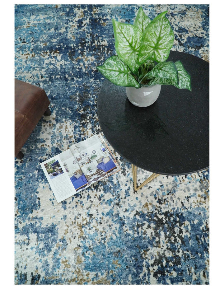 Handmade 8x10 Blue and Ivory Modern Abstract Bamboo Silk Area Rug I TRDS1810 - The Rug Decor