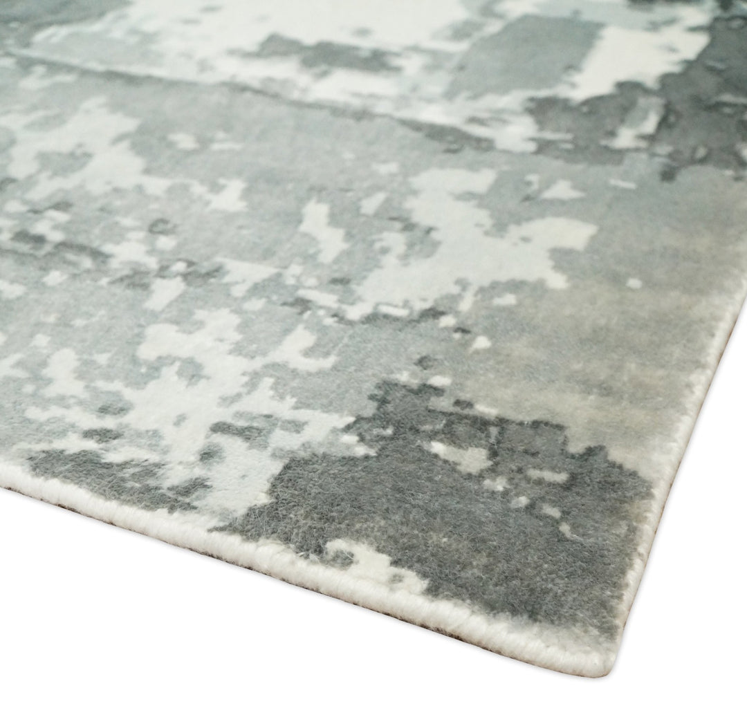 Handmade 8x10 Ivory and Charcoal Blended Wool and Bamboo Silk Area Rug | QT21 - The Rug Decor