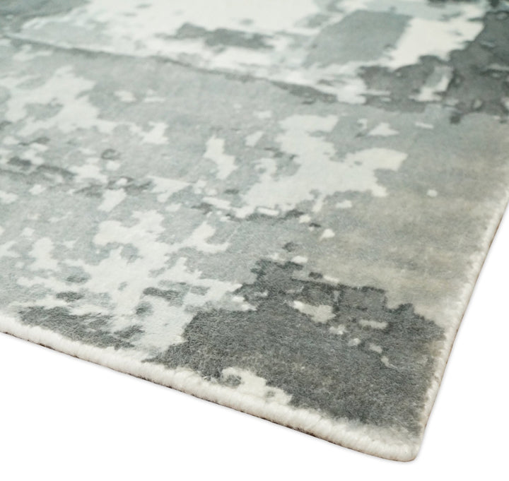 Handmade 8x10 Ivory and Charcoal Blended Wool and Bamboo Silk Area Rug | QT21 - The Rug Decor