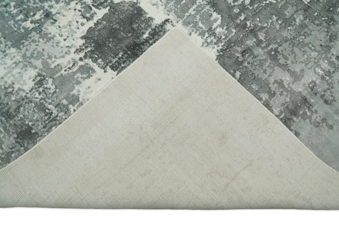 Handmade 8x10 Ivory and Charcoal Blended Wool and Bamboo Silk Area Rug | QT21 - The Rug Decor