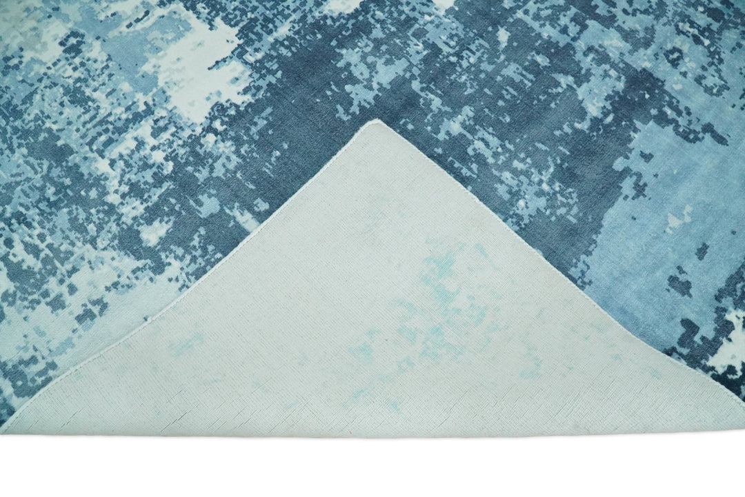 Handmade 9x12 and 10x14 White and Blue Blended Wool and Bamboo Silk Area Rug | QT14 - The Rug Decor