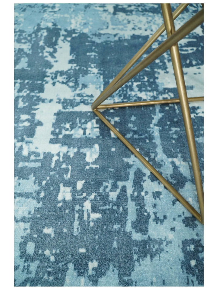 Handmade 9x12 and 10x14 White and Blue Blended Wool and Bamboo Silk Area Rug | QT14 - The Rug Decor