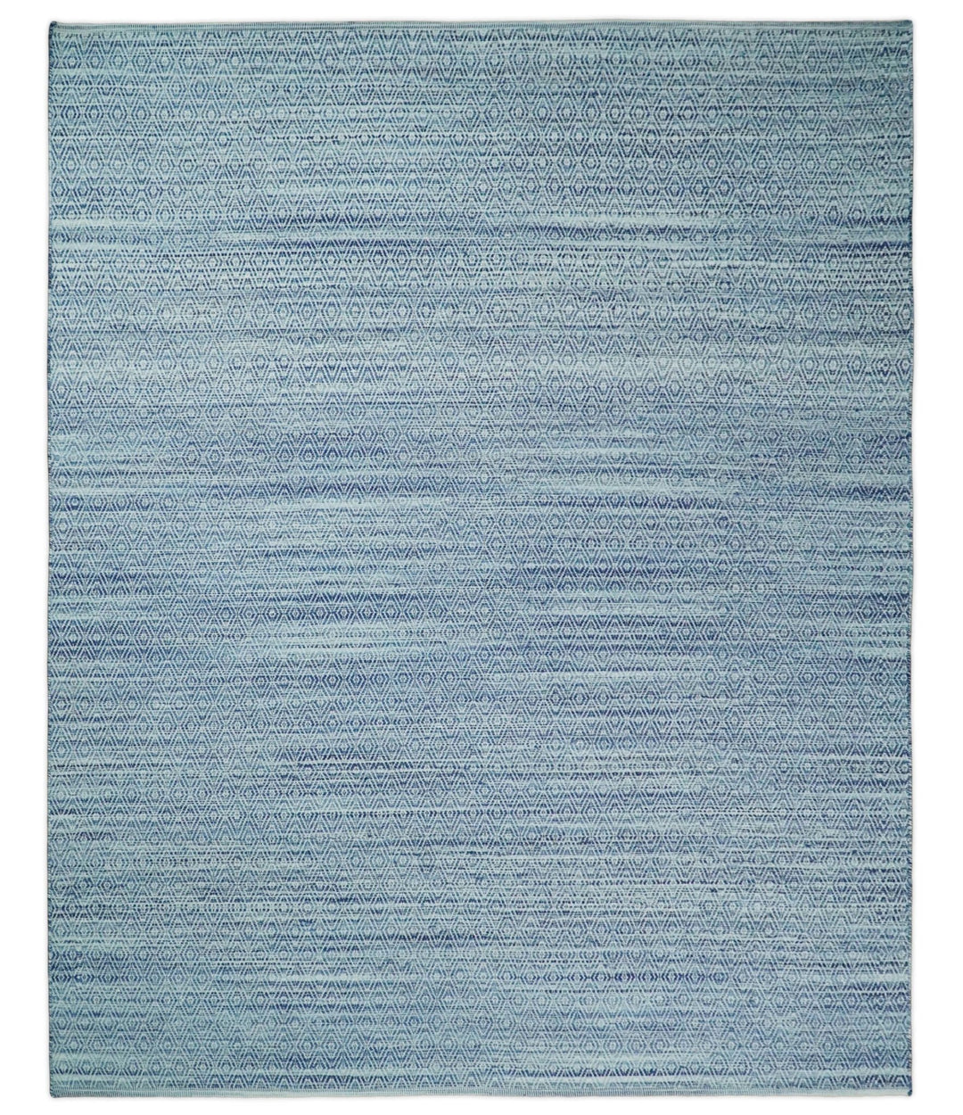 Handmade Boho 5x8 and 8x10 Ivory and Blue Wool Blend Dhurrie Rug | VIK3 - The Rug Decor