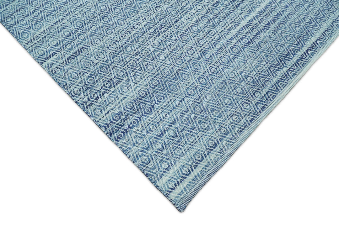 Handmade Boho 5x8 and 8x10 Ivory and Blue Wool Blend Dhurrie Rug | VIK3 - The Rug Decor