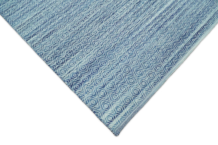 Handmade Boho 5x8 and 8x10 Ivory and Blue Wool Blend Dhurrie Rug | VIK3 - The Rug Decor