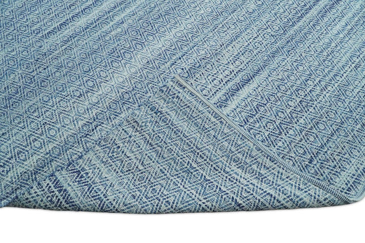 Handmade Boho 5x8 and 8x10 Ivory and Blue Wool Blend Dhurrie Rug | VIK3 - The Rug Decor