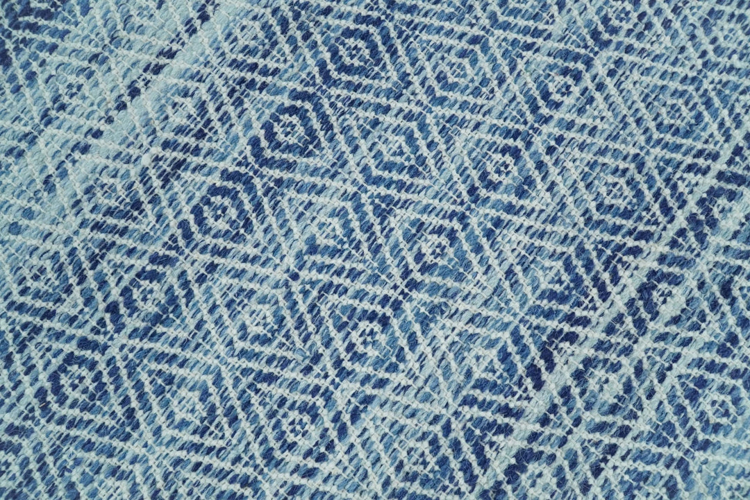 Handmade Boho 5x8 and 8x10 Ivory and Blue Wool Blend Dhurrie Rug | VIK3 - The Rug Decor