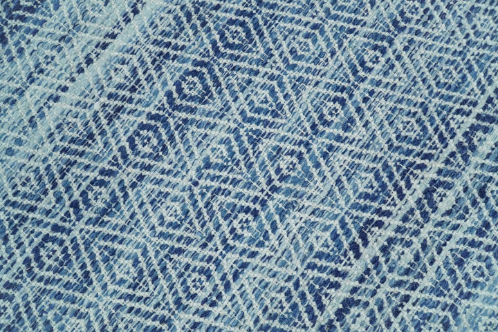 Handmade Boho 5x8 and 8x10 Ivory and Blue Wool Blend Dhurrie Rug | VIK3 - The Rug Decor