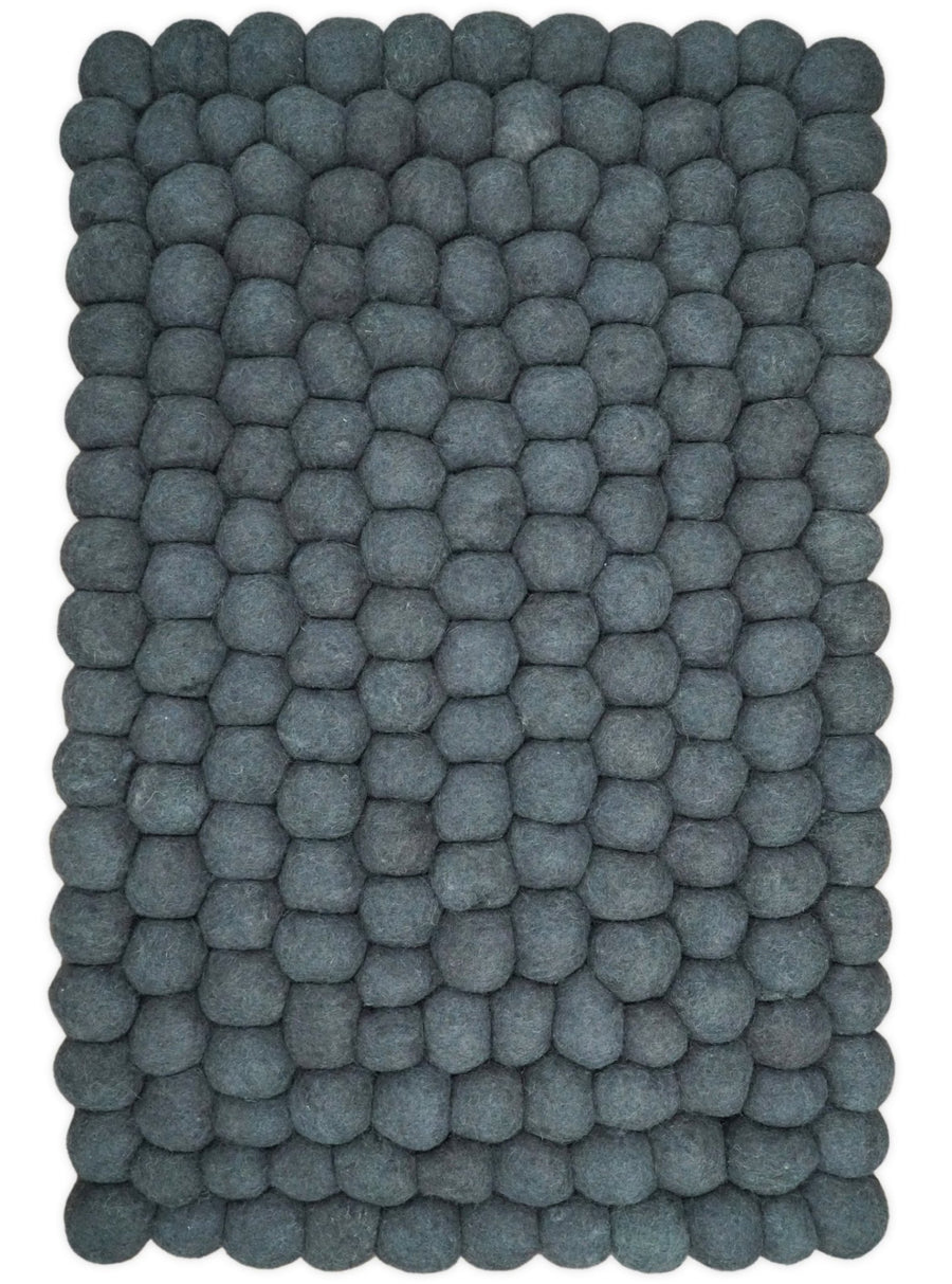 Handmade Felted Round Pebbles 2x3 Gray Charcoal 100% Wool Rug | PB1 - The Rug Decor