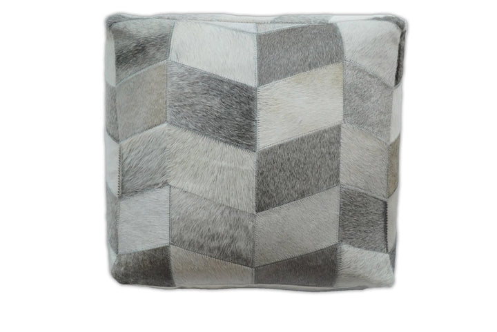 Handmade Ivory and Gray Genuine Leather Pouf | Comfortable Chair or Footrest | TRD126 - The Rug Decor