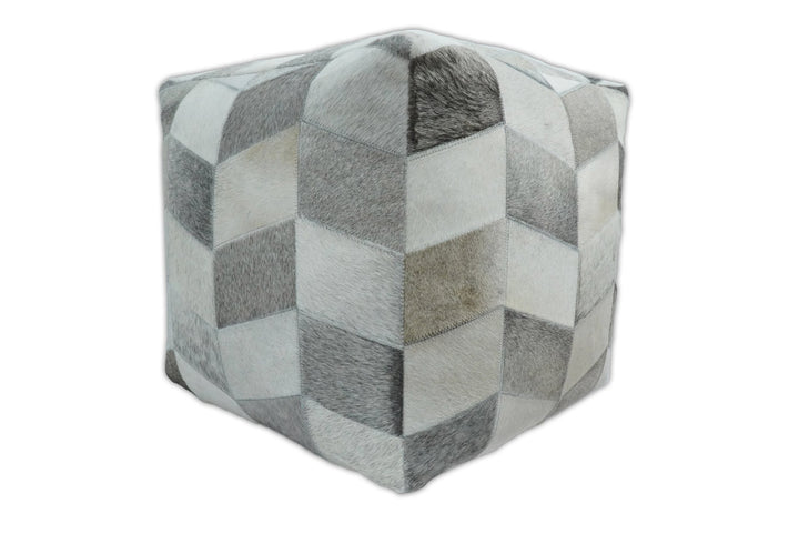 Handmade Ivory and Gray Genuine Leather Pouf | Comfortable Chair or Footrest | TRD126 - The Rug Decor