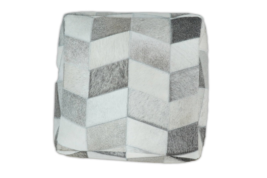Handmade Ivory and Gray Genuine Leather Pouf | Comfortable Chair or Footrest | TRD126 - The Rug Decor