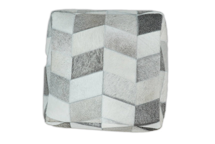 Handmade Ivory and Gray Genuine Leather Pouf | Comfortable Chair or Footrest | TRD126 - The Rug Decor