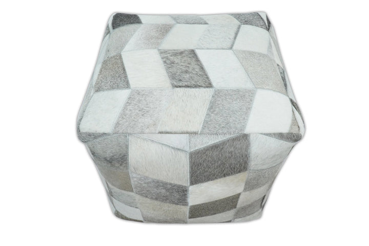 Handmade Ivory and Gray Genuine Leather Pouf | Comfortable Chair or Footrest | TRD126 - The Rug Decor