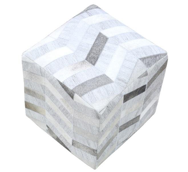 Handmade Leather & Viscose Pouf- Comfortable Chair or Footrest - Ivory Grey | TRD107 - The Rug Decor