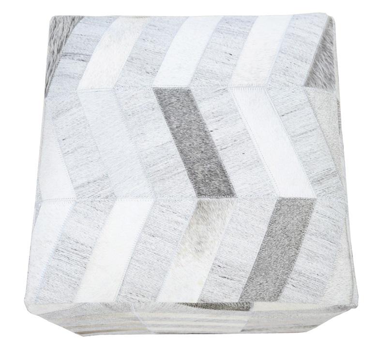 Handmade Leather & Viscose Pouf- Comfortable Chair or Footrest - Ivory Grey | TRD107 - The Rug Decor