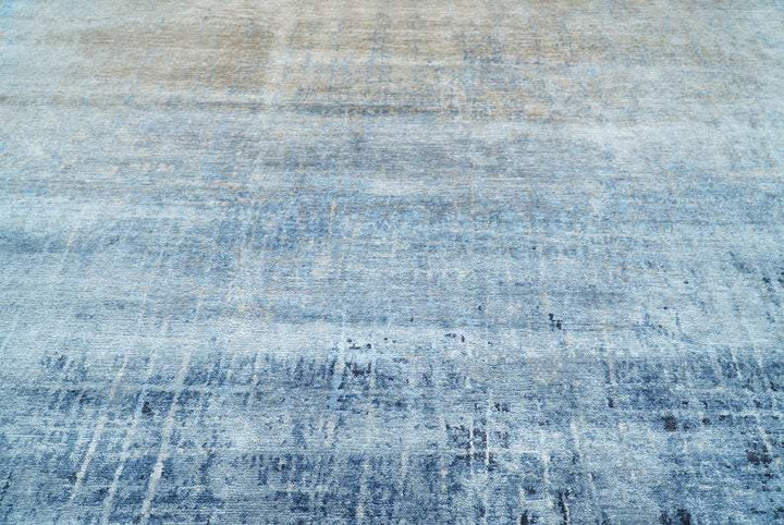 Handmade Modern Abstract Blue and Silver bamboo Silk 8x10 Area Rug I SK35810 - The Rug Decor