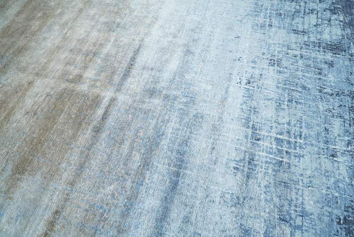 Handmade Modern Abstract Blue and Silver bamboo Silk 8x10 Area Rug I SK35810 - The Rug Decor